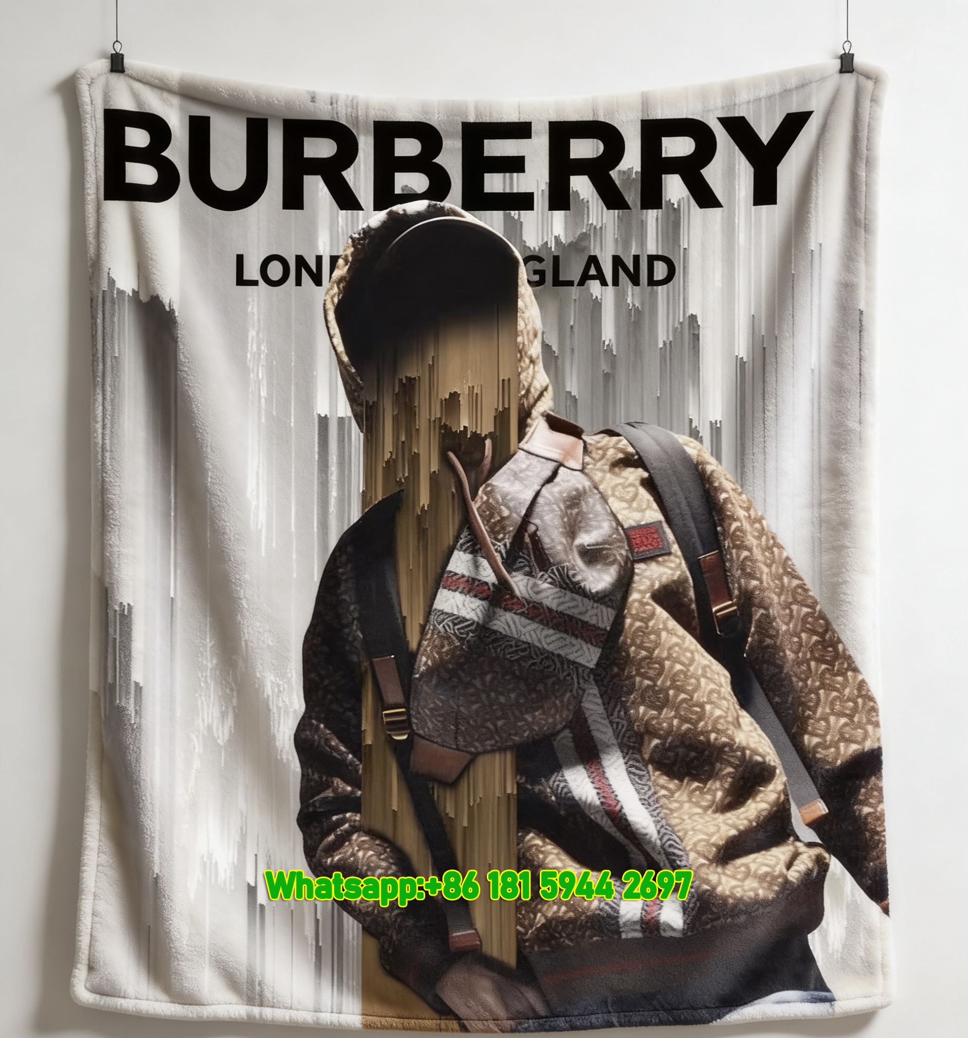 Burberry Monogram Glitch Art Flannel Sofa Throw Blanket B192